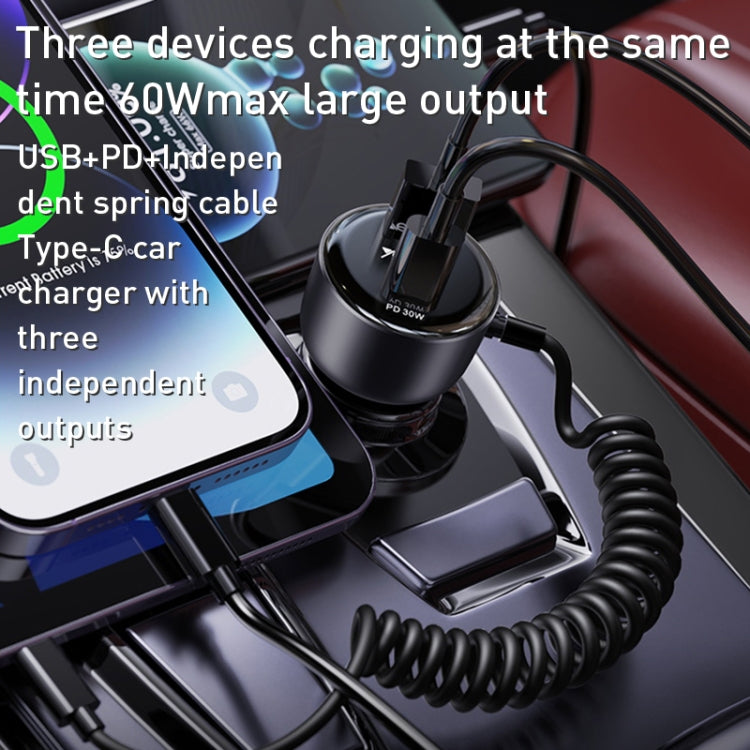 Yesido Y57 50W PD + QC3.0 Dual Port Car Charger with 8 Pin Spring Data Cable - Car Charger by Yesido | Online Shopping UK | buy2fix