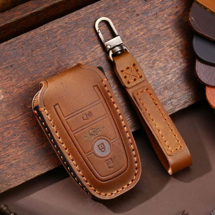 For Ford F-150 4-button C072/1 Car Key Leather Protective Case (Brown) - In Car by buy2fix | Online Shopping UK | buy2fix