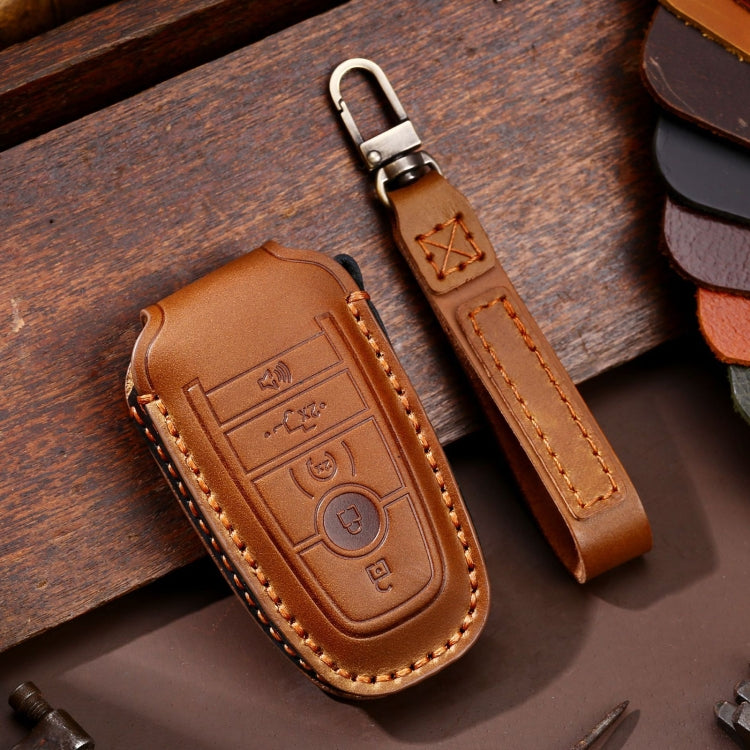 For Ford F-150 5-button C073 Car Key Leather Protective Case (Brown) - In Car by buy2fix | Online Shopping UK | buy2fix