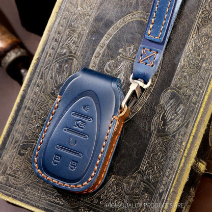 For Chevrolet 5-button Hallmo Car Cowhide Leather Key Protective Cover Key Case(Brown) by Hallmo