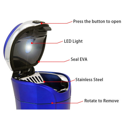 N12E Car Creative Ashtray Solar Power With Light And Cover With Cigarette Liighter (Blue) - In Car by buy2fix | Online Shopping UK | buy2fix