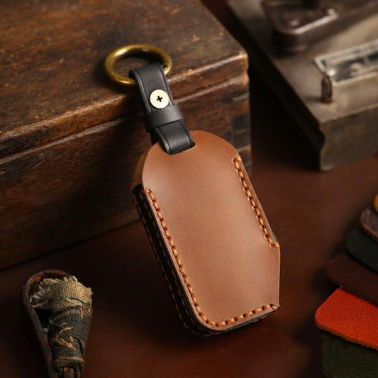 For Kia Sorento Hallmo Car Cowhide Leather Key Protective Cover Key Case(Brown) by Hallmo