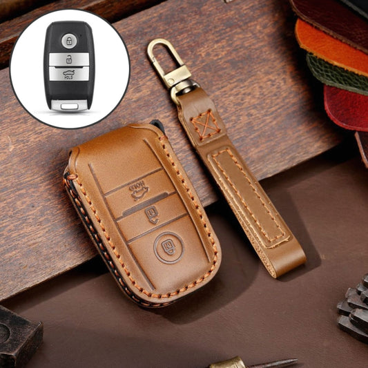 For Kia Sportage R / K5 / K4 / K2 / KX3 Hallmo A Style Car Cowhide Leather Key Protective Cover Key Case(Brown) - In Car by Hallmo | Online Shopping UK | buy2fix