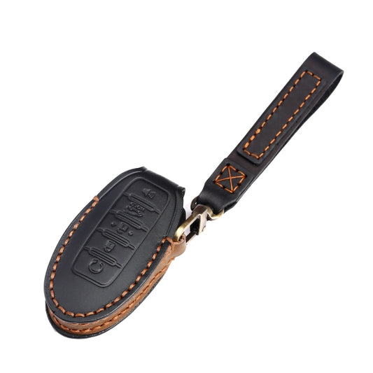 For Nissan 5-button Horn Hallmo Car Cowhide Leather Key Protective Cover Key Case(Brown) by Hallmo