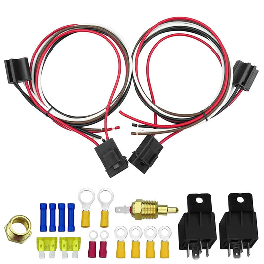 Car 12V 40A 175-185 Degree Thermostat Dual Electric Cooling Fan Wiring Relay Sensor Kit by buy2fix