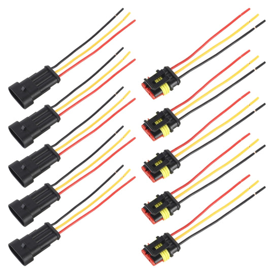 10pcs 3P Car Waterproof Plug Car Connector Plug-In, Length：10cm