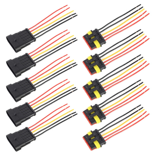 10pcs 5P Car Waterproof Plug Car Connector Plug-In, Length：10cm
