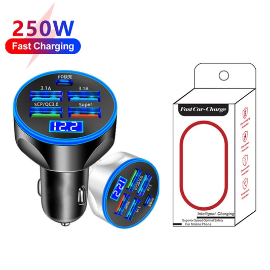 WGS-G37 5 in 1 Digital Display Super Fast Charging Car Charger with Voltmeter (White) by buy2fix