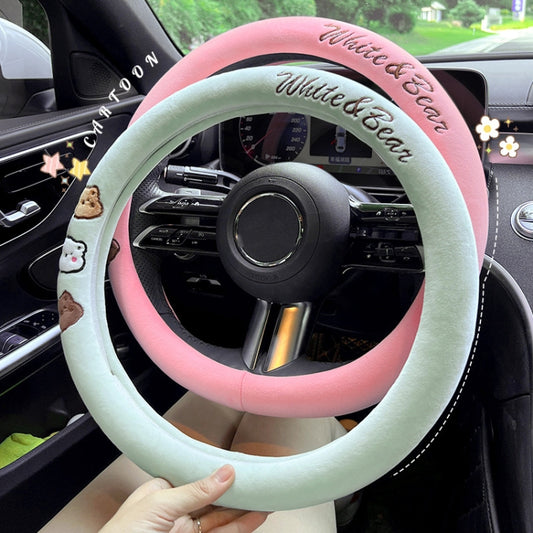 Round Style Car Universal Cartoon Pattern Plush Warm Anti-skid Steering Wheel Cover, Diameter: 38cm (Grey) by buy2fix