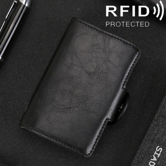 X-7 Antimagnetic RFID  Multi-functional Aluminum Crazy Horse Texture Leather Card Bag Wallet(Black)