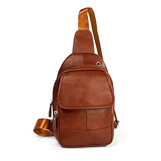 6023 Casual Litchi Texture Soft Face Full-grain Cowhide One Shoulder Crossbody Bag for Men(Brown)
