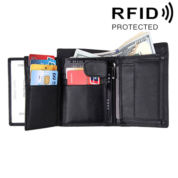 Genuine Cowhide Leather 3-folding Card Holder Wallet RFID Blocking Card Bag Protect Case for Men, Size: 13*10.2*2.5cm by buy2fix