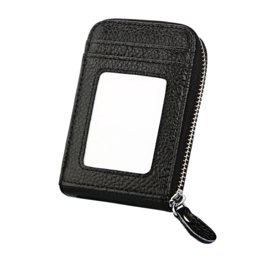 Genuine Cowhide Leather Solid Color Zipper Vertical Card Holder Wallet RFID Blocking Card Bag Protect Case with 12 Card Slots, Size: 11.5*7.5cm(Black) by buy2fix
