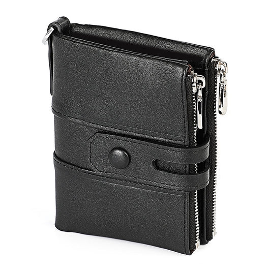 3529 Retro Crazy Horse Texture Double Zipper Anti-magnetic RFID Wallet for Man with Card Slots (Black) by buy2fix