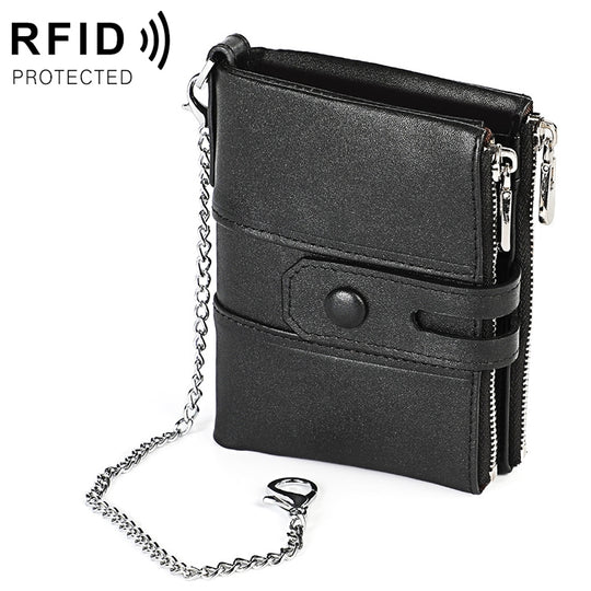 LT3529 Retro Crazy Horse Texture Double Zipper Anti-magnetic RFID Chain Wallet with Card Slots (Black)