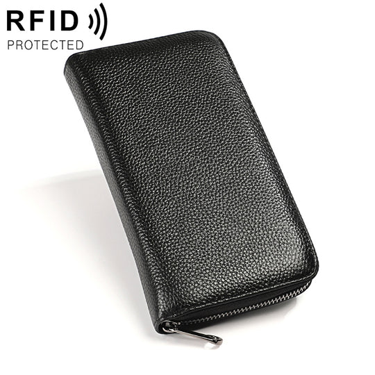 KB196 Top-grain Leather Large Capacity Multi-function 36-Bit Anti-magnetic RFID Organ Card Package Wallet(Black)