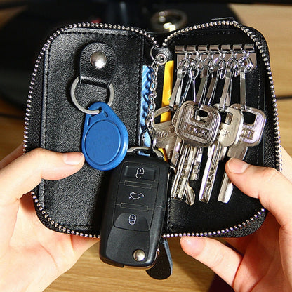 9092 Business Style Multifunctional Genuine Leather Zipper Car Key Bag(Black) by buy2fix