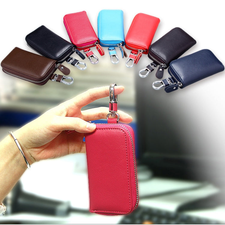 9092 Business Style Multifunctional Genuine Leather Zipper Car Key Bag(Magenta) by buy2fix