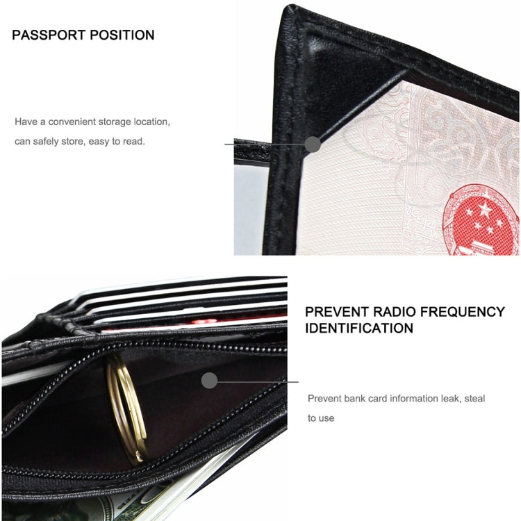 Antimagnet RFID Genuine Leather Wallet / Passport Package / Cowhide Card Slot for man(Black) - Antimagnetic RFID Package by buy2fix | Online Shopping UK | buy2fix