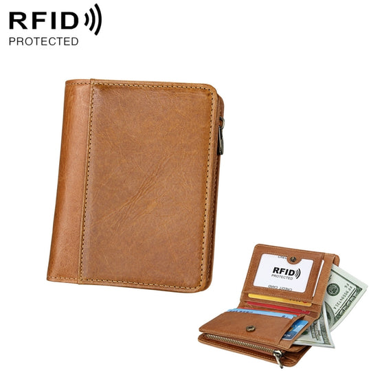 8231 Antimagnetic RFID Men Fashion Crazy Horse Textyure Genuine Leather Wallet Card Bag(Brown)