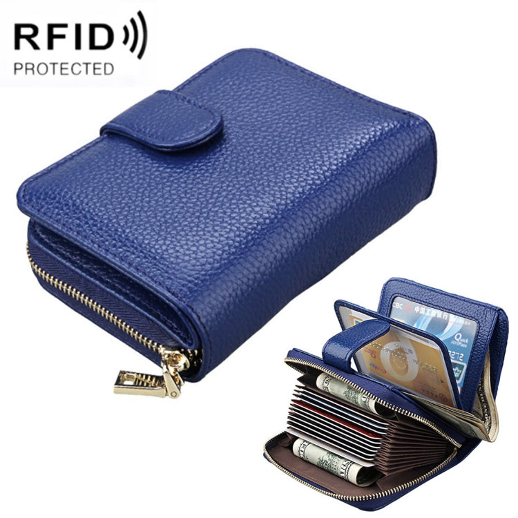 KB132 Female Style Full Grain Cow Leather Multifunctional RFID Wallet/ Card Bag/ Driving License Package(Blue) by buy2fix