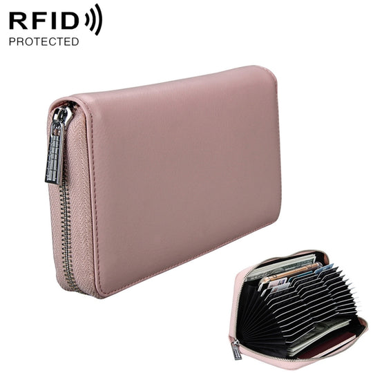 Antimagnetic RFID Large Capacity Long Style Genuine Leather Passport Package / Multifunctional and Many Card Slots Card Package(Pink)