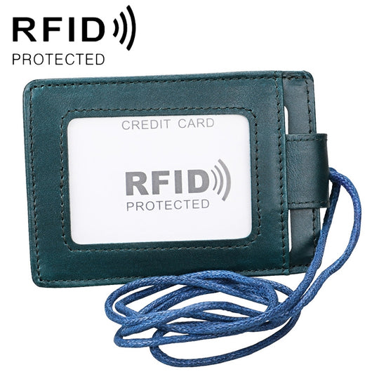 KB153 Antimagnetic RFID Leather Card Holder ID Card Badge with Lanyard(Blue)