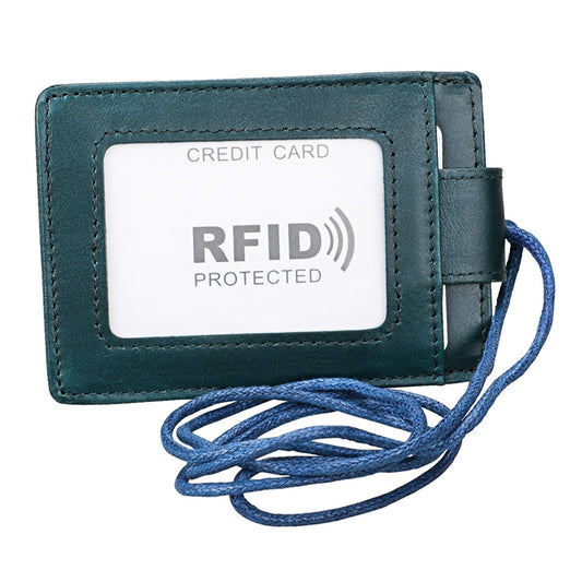 KB153 Antimagnetic RFID Leather Card Holder ID Card Badge with Lanyard(Blue) by buy2fix
