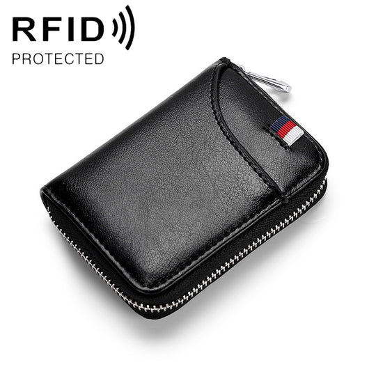 KB155 Antimagnetic RFID Zipper Leather Large-capacity Cards Holder Wallet(Black)