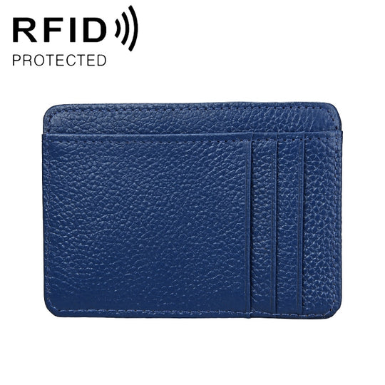 KB37 Antimagnetic RFID Litchi Texture Leather Card Holder Wallet Billfold for Men and Women (Blue)