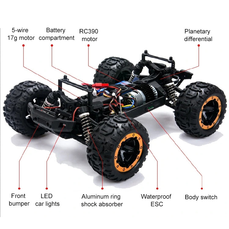 SG-1601 Brush Version 2.4G Remote Control Competitive Bigfoot Off-road Vehicle 1:16 Sturdy and Playable Four-wheel Drive Toy Car Model with LED Headlights & Head-up Wheels (Orange) - RC Cars by buy2fix | Online Shopping UK | buy2fix