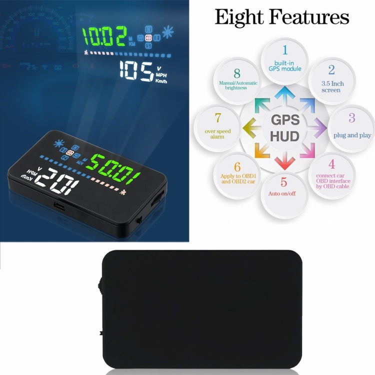 A3 3.5 inch Car GPS HUD / OBD Vehicle-mounted Gator Automotive Head Up Display Security System with Multi-color LED, Support Car Speed & Local Real Time & Driving Direction / Distance / Time & Voltage ... Sensor, Mile Switching, Over Speed Alarm Functions - Head Up Display System by buy2fix | Online Shopping UK | buy2fix