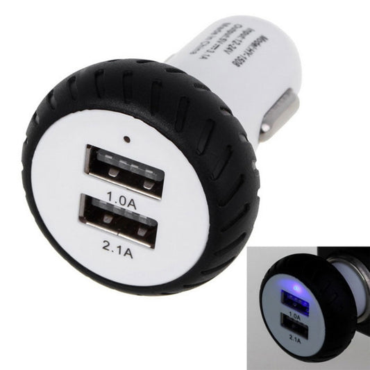 Mini Wheels Design 5V 1.0A+2.1A Double USB Universal Quick Car Charger for Phones / Tablets(White + Black ) - Car Charger by buy2fix | Online Shopping UK | buy2fix