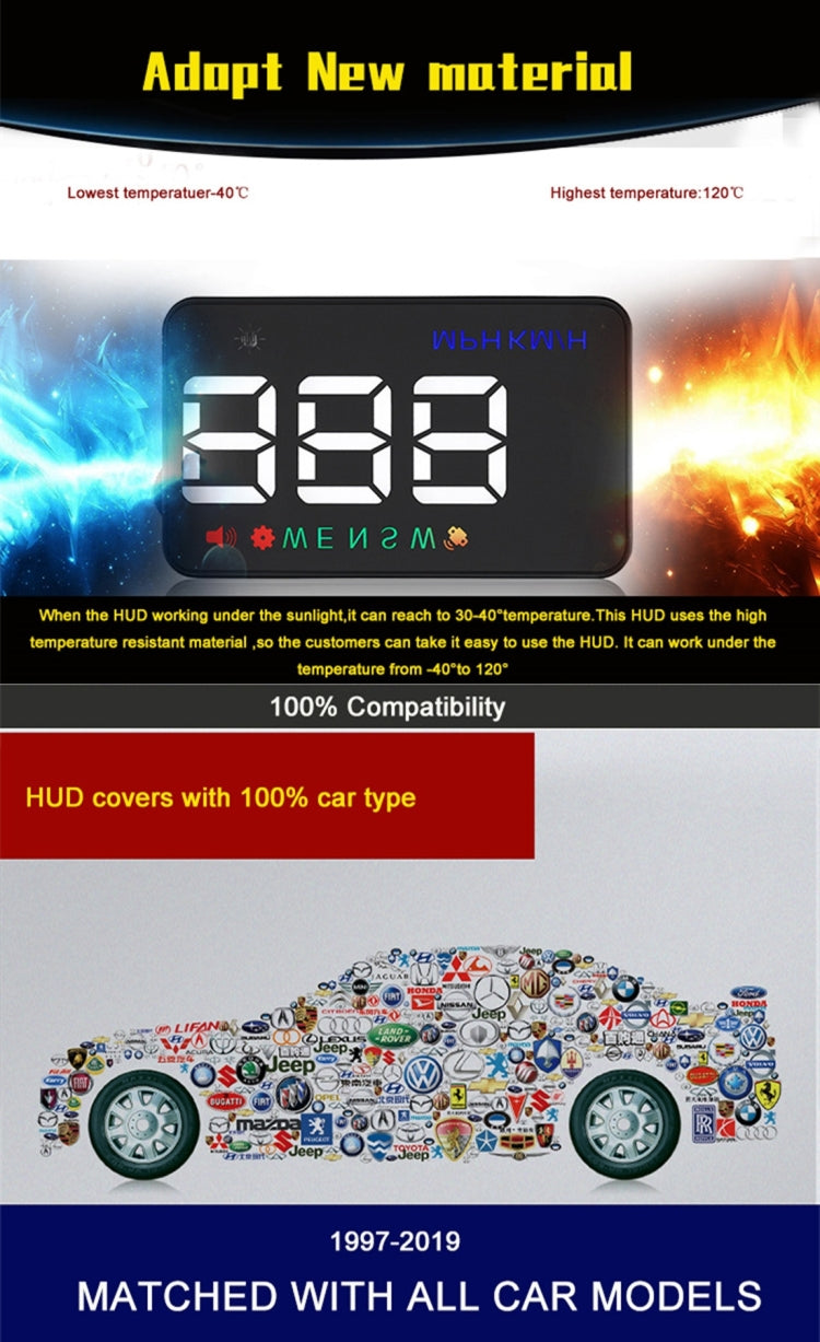 Geyiren A5 HUD 3.5 inch Car Head Up Display with GPS System, Two Mode Display, Light Sensors, KM/h MPH Speed, Compass, Speed Alarm(Black) - Head Up Display System by buy2fix | Online Shopping UK | buy2fix