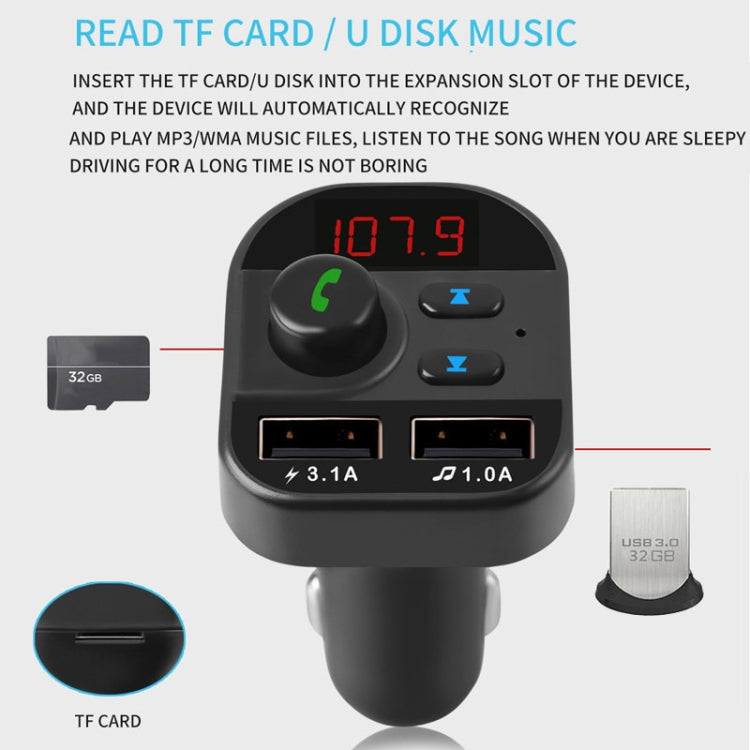 805E Dual USB Charging Bluetooth FM Transmitter MP3 Music Player Car Kit, Support Hands-Free Call  & Read TF Card / U Disk Music(Black) - Bluetooth Car Kits by buy2fix | Online Shopping UK | buy2fix