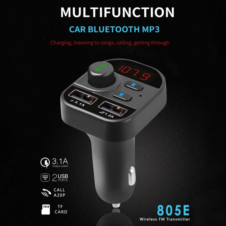 805E Dual USB Charging Bluetooth FM Transmitter MP3 Music Player Car Kit, Support Hands-Free Call  & Read TF Card / U Disk Music(Black) - Bluetooth Car Kits by buy2fix | Online Shopping UK | buy2fix