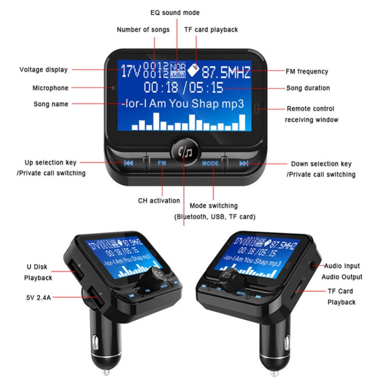 BC32 Dual USB Charging Bluetooth Hand-free Car Charger FM Transmitter MP3 Music Player Car Kit, Support Hands-Free Call & Micro SD Recording & Voltage Detection - Bluetooth Car Kits by buy2fix | Online Shopping UK | buy2fix