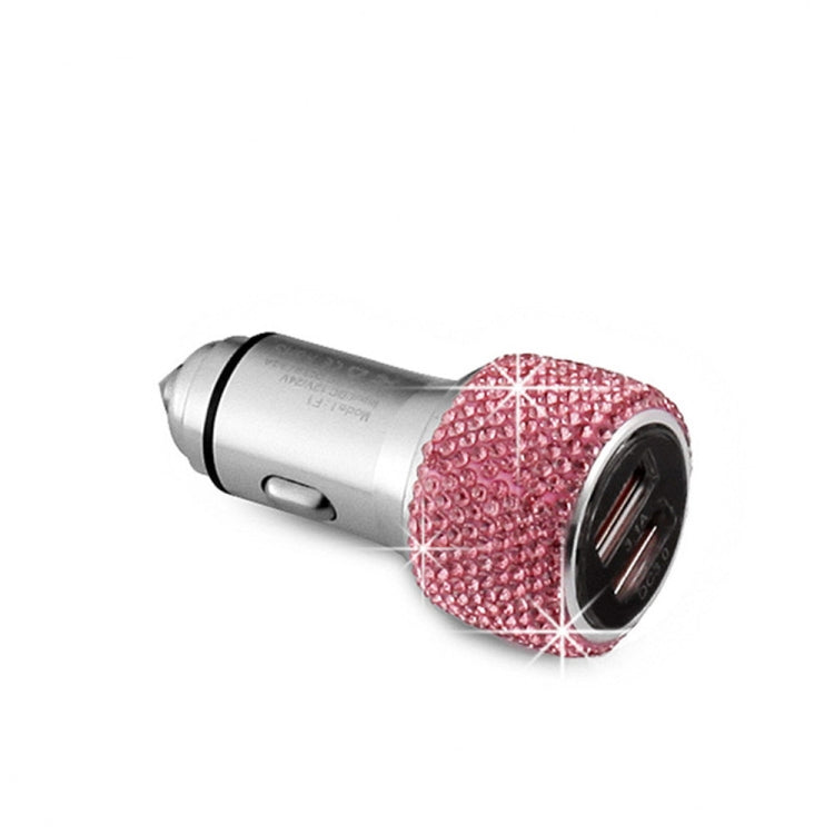 Car Diamond Aluminium Alloy QC3.0 Dual USB Quick Charger(Pink) - In Car by buy2fix | Online Shopping UK | buy2fix