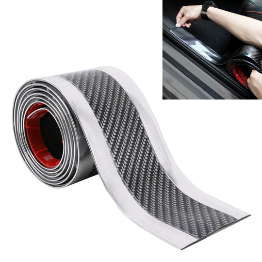 Autocollant décoratif universel de bande de décoration de seuil de porte de voiture en fibre de carbone électrolytique, taille: 7 cm x 2 m (argent)