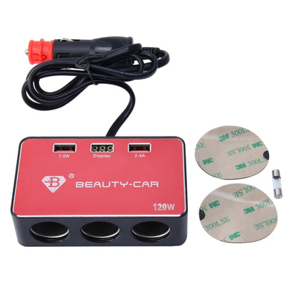 BEAUTY-CAR B-085 ABS Shell 120W 3 Sockets Car Cigarette Lighter Car Charger with 3.4A Dual USB Ports and Indicator LED Display, Input Voltage/Output Voltage: DC 10-30V/DC 5V - Cigar Socket by buy2fix | Online Shopping UK | buy2fix