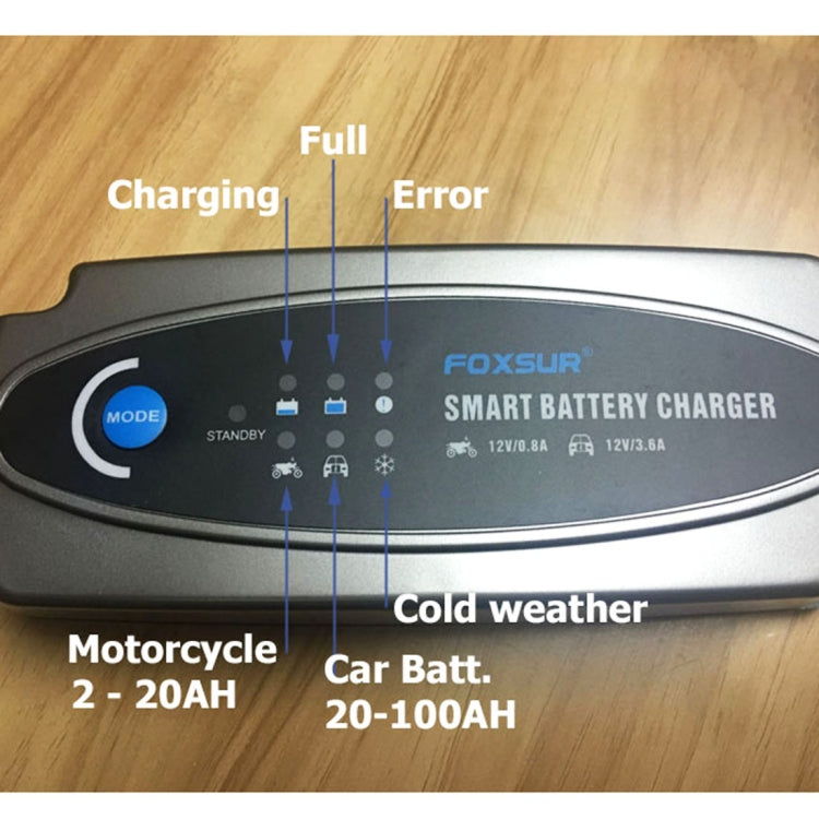 FOXSUR 0.8A / 3.6A 12V 5 Stage Charging Battery Charger for Car Motorcycle,  UK Plug - Battery Charger by FOXSUR | Online Shopping UK | buy2fix