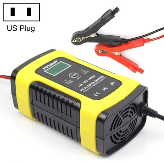 FOXSUR 12V 6A Intelligentes Universal-Ladegerät für Auto-Motorrad, Länge: 55 cm, US-Stecker (Gelb)