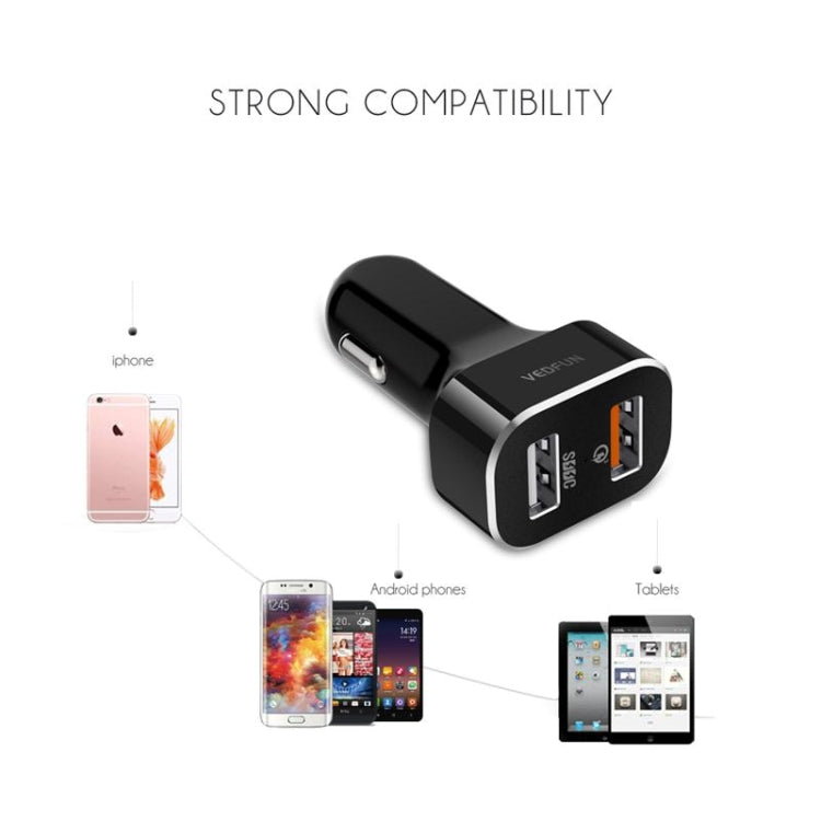 VEDFUN TurboDrive C210 Dual Ports Quick Charge 3.0 + SDDC Technology USB Car Charger for Smartphones and Tablets - In Car by VEDFUN | Online Shopping UK | buy2fix