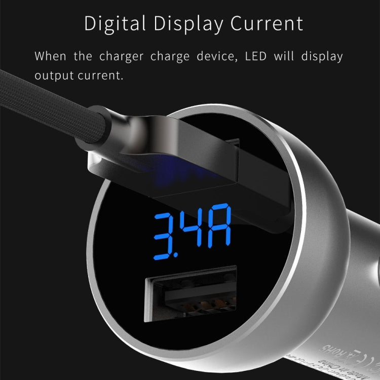 Mcdodo CC-3871 2-Ports USB LED Smart Digital Display Car Charger, For iPhone, iPad, Samsung, HTC, Sony, LG, Huawei, Lenovo, and other Smartphones or Tablet(Silver) - In Car by Mcdodo | Online Shopping UK | buy2fix