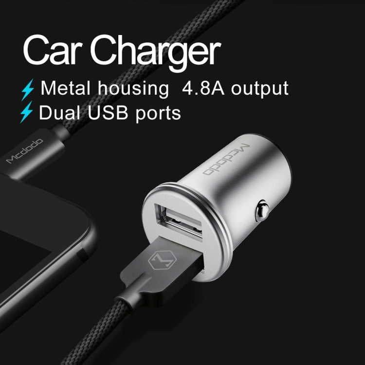 Mcdodo CC-3851 Dual USB Ports Smart Car Charger, For iPhone, iPad, Samsung, HTC, Sony, LG, Huawei, Lenovo, and other Smartphones or Tablet(Silver) - In Car by Mcdodo | Online Shopping UK | buy2fix