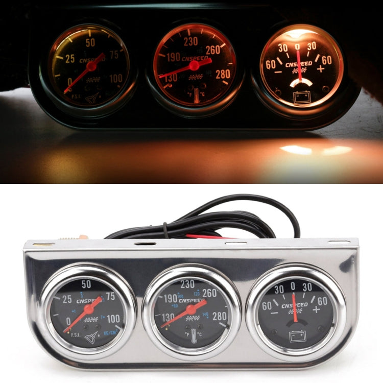 52mm 12V Universal Car Modified Triple Meter 3 in 1 Gauge Oil Press Gauge + Water Temperature Gauge + Ammeter, with Sensor - In Car by buy2fix | Online Shopping UK | buy2fix