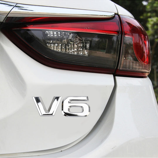 V6 Shape Car Metal Body Decorative Sticker(Silver)