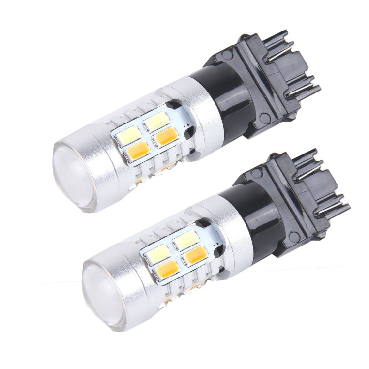 2 PCS T25/3157 10W 1000 LM 6000K White + Yellow Light Turn Signal Light with 20 SMD-5730-LED Lamps And Len. DC 12-24V - In Car by buy2fix | Online Shopping UK | buy2fix
