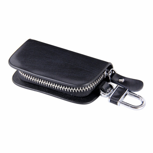 Universal Leather Wood Grain Texture Waist Hanging Zipper Wallets Key Holder Bag (No Include Key)(Black) by buy2fix