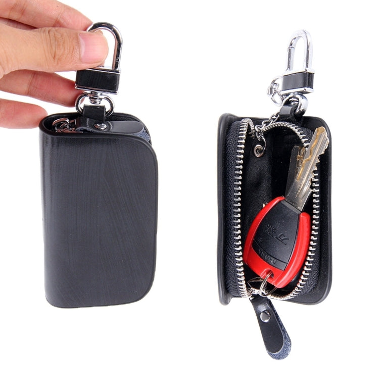 Universal Leather Wood Grain Texture Waist Hanging Zipper Wallets Key Holder Bag (No Include Key)(Black) - Car Key Cases by buy2fix | Online Shopping UK | buy2fix